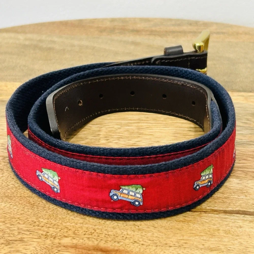 Vineyard Vines Christmas Tree Woodie Wagon Belt Red Navy Size 36 Made in USA